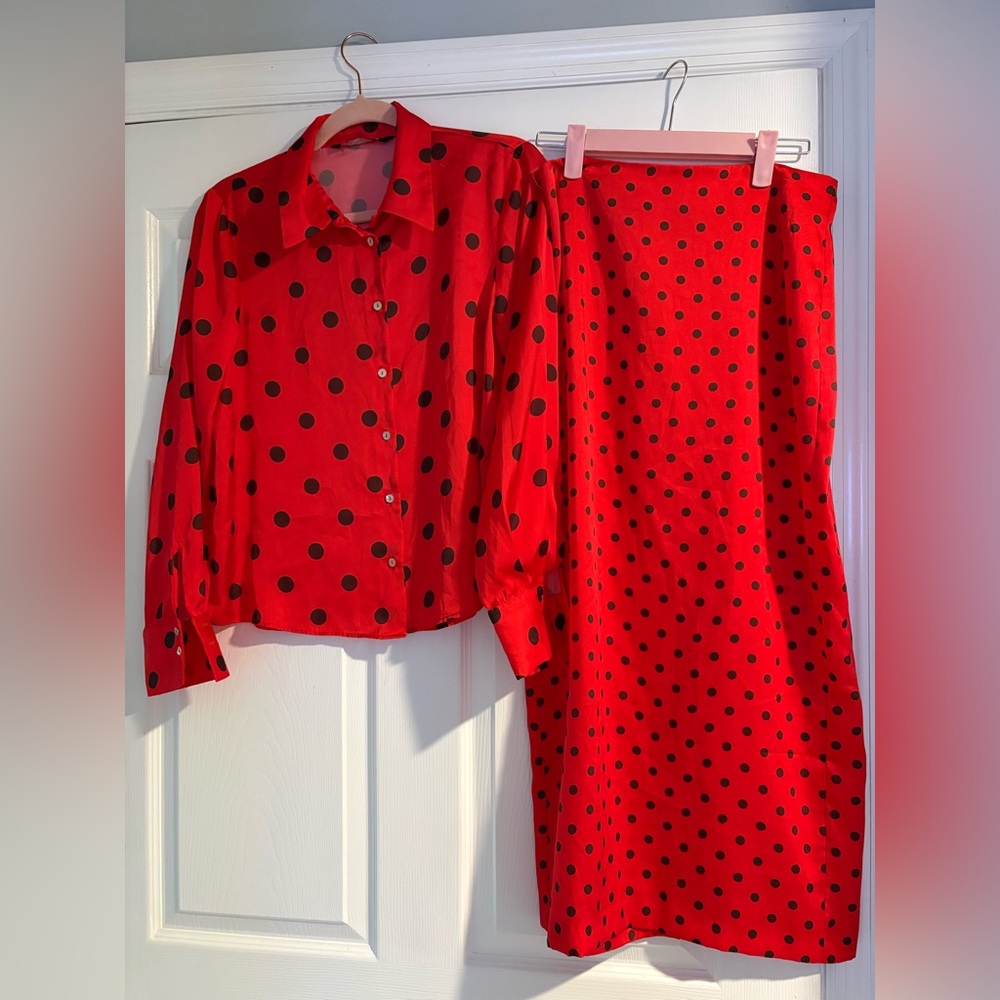 Zara Polka Dot Shirt and Pencil Skirt Set - Picture 12 of 15